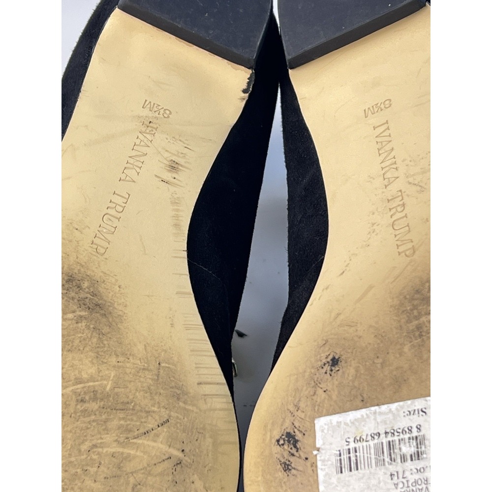 Ivanka Trump Tropica Womens 8.5M Black Suede Pointed Toe Lace Up Ankle Zip Flats - Picture 10 of 13